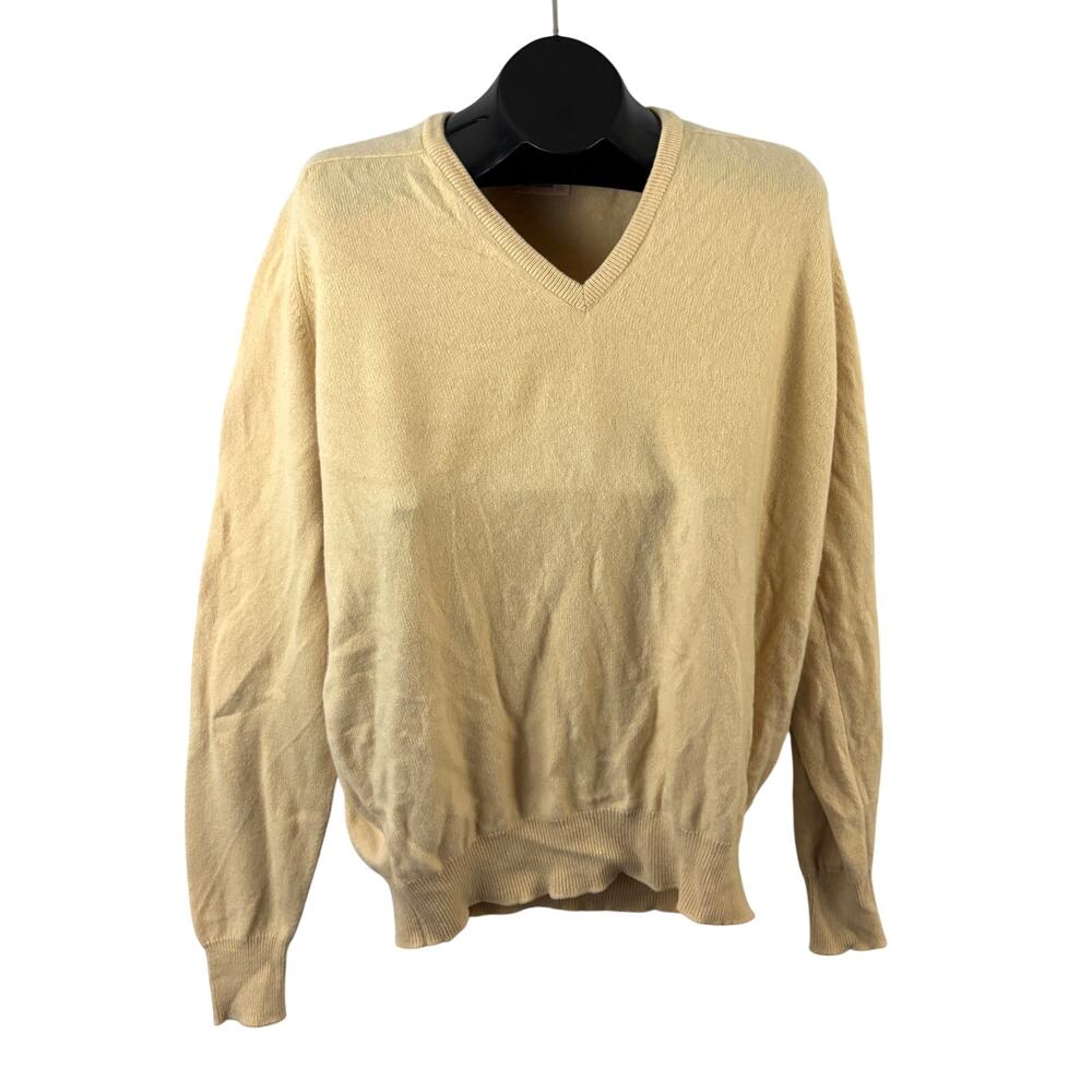 Vintage Mills Touche 100%‎ Cashmere Sweater Mens 46 Cream Beige Made In England
